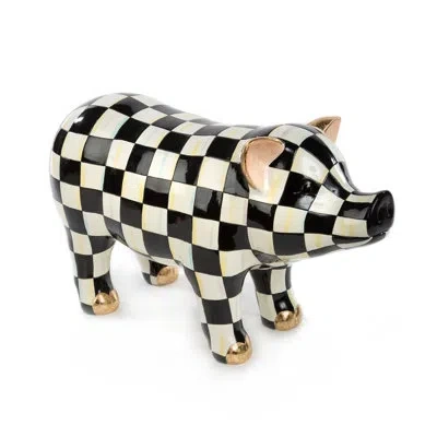Mackenzie-childs Courtly Check® Pig Figurine In White,black,gold