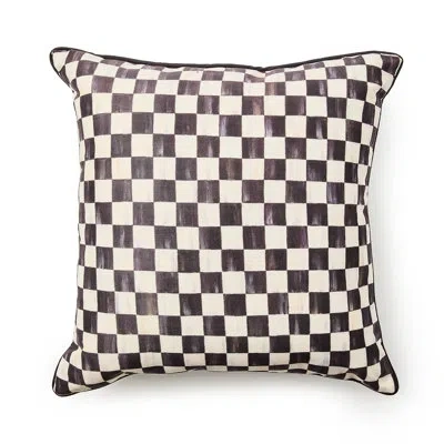 Mackenzie-childs Courtly Check Printed Outdoor Pillow In Black;white