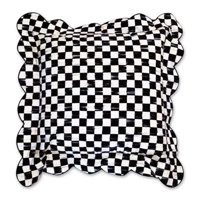 Mackenzie-childs Courtly Check Reversible Scalloped Pillow In Black;white