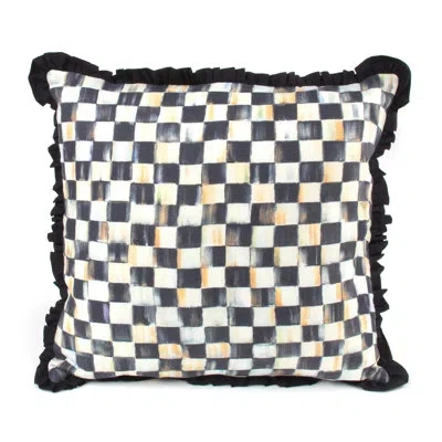 Mackenzie-childs Courtly Check® Ruffled Square Throw Pillow In Black,gray,beige