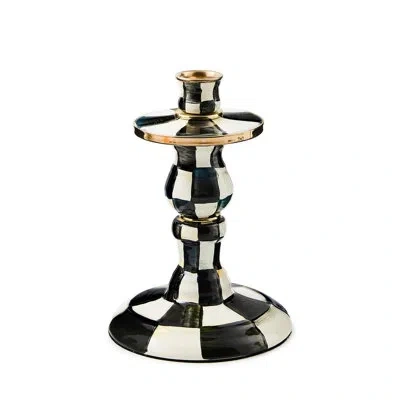 Mackenzie-childs Courtly Check Small Enamel Candlestick In Black;white;gold
