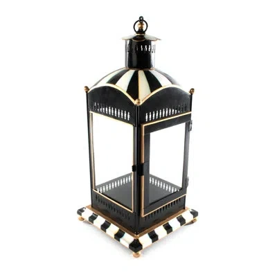 Mackenzie-childs Courtly Check Stripe Large Candle Lantern In Black,gold,white