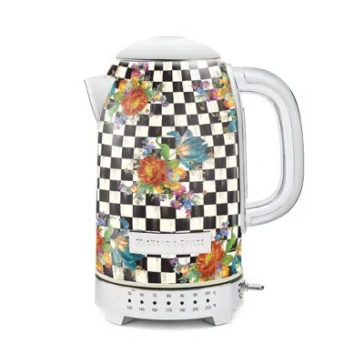 Mackenzie-childs Courtly Flower Market Electric Kettle In Red;white;black