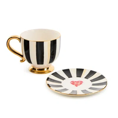 Mackenzie-childs Courtly Stripe Cappuccino Cup In Black;white;gold