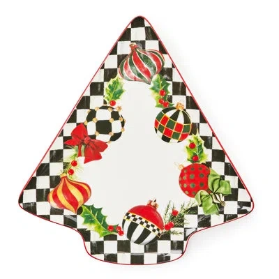 Mackenzie-childs Deck The Halls Tree Serving Platter In Black;white