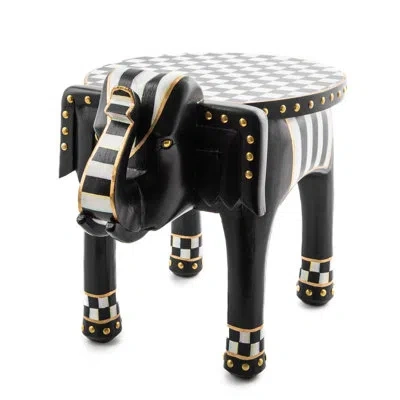 Mackenzie-childs Elephant Pedestal Figurine/sculpture In Black,white,gold