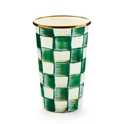 Mackenzie-childs Emerald Check 20 Ounce Tumbler In White;green;gold