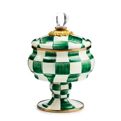 Mackenzie-childs Emerald Check Curiosity Pot In Green,white,gold