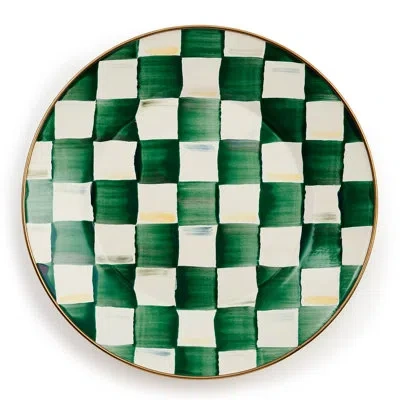Mackenzie-childs Emerald Check Dinner Plate In White,green,bronze