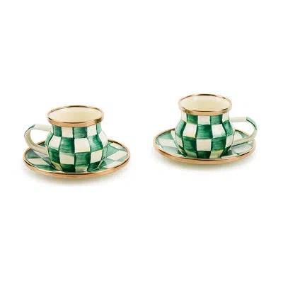 Mackenzie-childs Emerald Check Espresso Cup And Saucer Set In White;green;gold