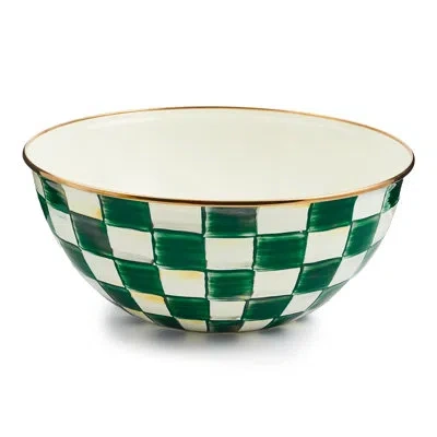 Mackenzie-childs Emerald Check Large Everyday Bowl In White,green,bronze