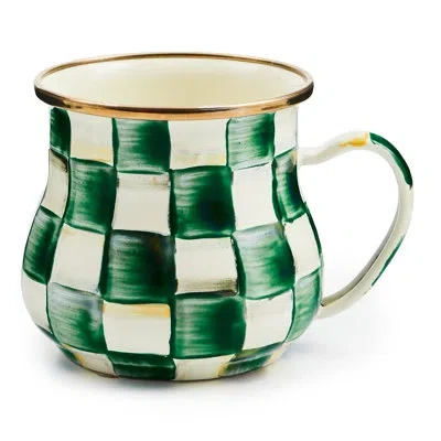 Mackenzie-childs Emerald Check Mug In White,green,bronze