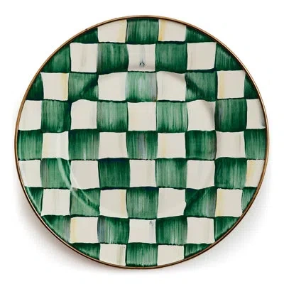 Mackenzie-childs Emerald Check Salad Plate In White,green,bronze