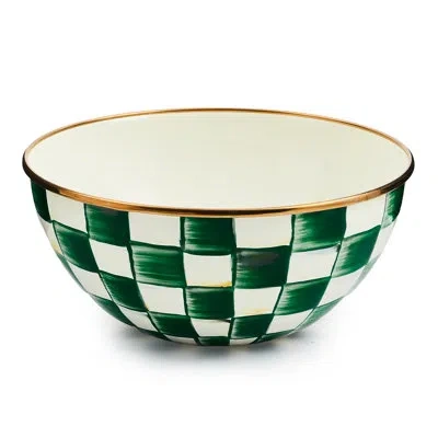 Mackenzie-childs Emerald Check Small Everyday Bowl In White,green