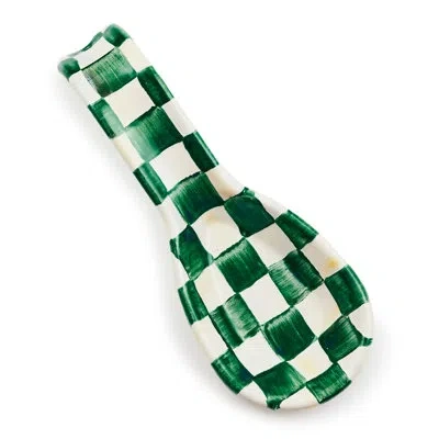 Mackenzie-childs Emerald Check Spoon Rest In White,green