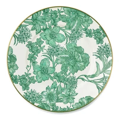 Mackenzie-childs Emerald English Garden Dinner Plate In White,green,bronze