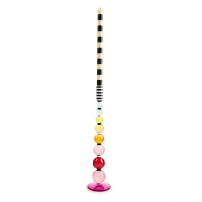 Mackenzie-childs Fairy Tale Large Glass Candlestick In Pink;white;black