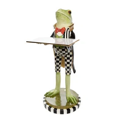 Mackenzie-childs Fergal The Frog Butler Figurine/sculpture In Green,black,white