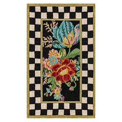 Mackenzie-childs Flower Market Washable Rug In Blue,ivory,green