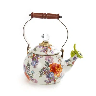 Mackenzie-childs Flower Market Whistling Tea Kettle In Pink;orange;white;brown