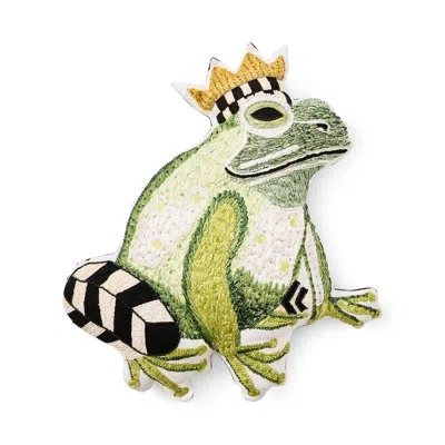 Mackenzie-childs Frog Shaped Throw Pillow In Black;white;green