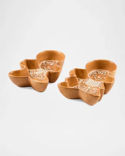 Mackenzie-childs Ginger Check 2-piece Ceramic Serving Platter Set In Brown