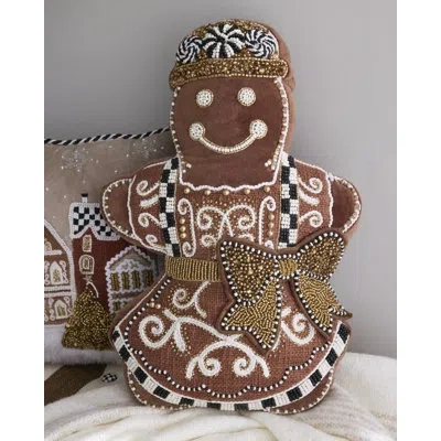 Mackenzie-childs Gingerbread Girl Shaped Throw Pillow In Brown