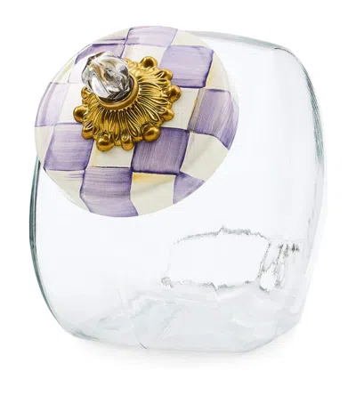 Mackenzie-childs Glass Violet Check Cookie Jar In Purple