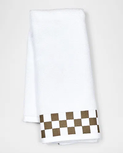 Mackenzie-childs Hand Towel With Mocha Check Border In White