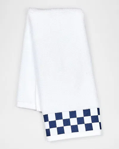 Mackenzie-childs Hand Towel With Navy Check Border In Blue