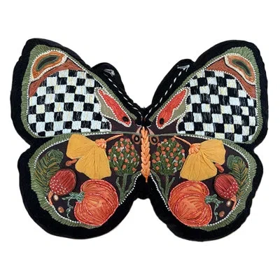 Mackenzie-childs Harvest Moth Shaped Pillow In Yellow;red;black