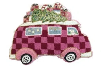 Mackenzie-childs Holiday Bus Shaped Throw Pillow In Pink;red;green