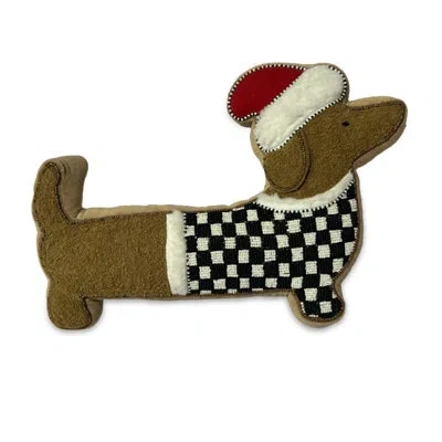 Mackenzie-childs Holiday Dachshund Shape Throw Pillow In White;brown;black
