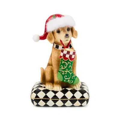 Mackenzie-childs Holiday Lab Dog On Pillow Figurine In White;brown;black