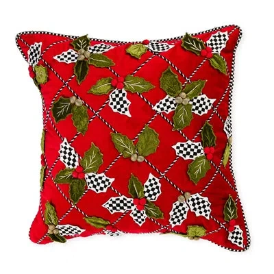 Mackenzie-childs Holly Lattice Throw Pillow In Red;green;white