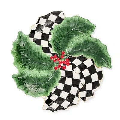 Mackenzie-childs Holly Leaf Ceramic Serving Platter In Black;white;green