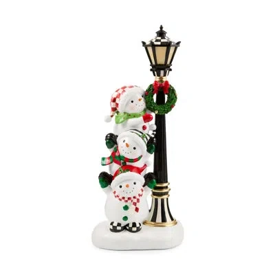 Mackenzie-childs Illuminated Snowman Lamppost Figurine In Multi