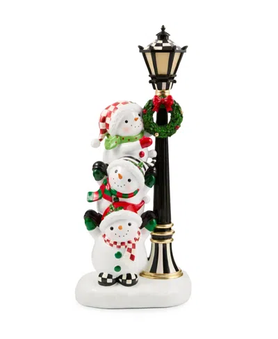 Mackenzie-childs Illuminated Snowman Lamppost Figurine In Multi