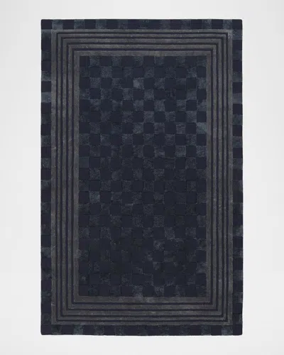 Mackenzie-childs Indigo Blue Tonal Check Rug, 5 & Apos; X 8 & Apos;