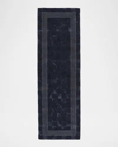 Mackenzie-childs Indigo Blue Tonal Check Runner, 3 & Apos; X 8 & Apos;