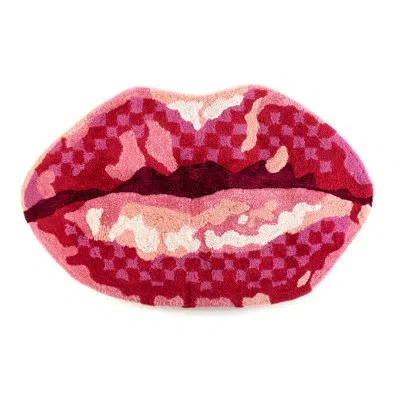 Mackenzie-childs Kiss My Feet Bath Rug In Red,pink