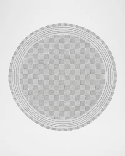 Mackenzie-childs Light Grey Tonal Check Rug, 6 & Apos; Round In Gray