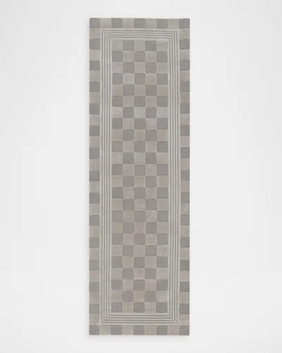 Mackenzie-childs Light Grey Tonal Check Runner, 3 & Apos; X 8 & Apos; In Gray