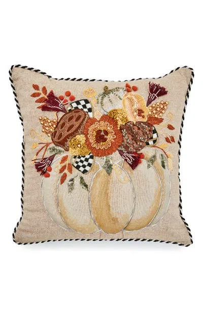 Mackenzie-childs Mackenzie Childs Autumn Frost Beaded Pumpkin Throw Pillow In Beige