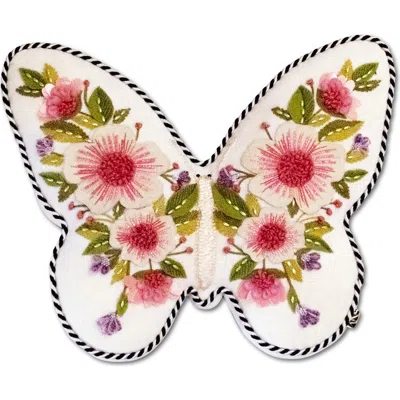 Mackenzie-childs Mackenzie Childs Butterfly Shaped Floral Appliqué Throw Pillow In Multi