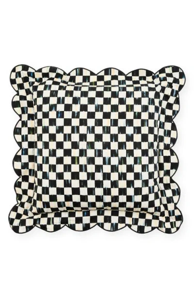 Mackenzie-childs Mackenzie Childs Courtly Check Reversible Scalloped Throw Pillow In Black