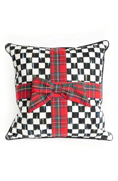 Mackenzie-childs Mackenzie Childs Courtly Check Tartan Bow Accent Pillow In Black