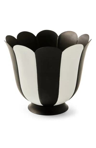 Mackenzie-childs Mackenzie Childs Courtly Stripe Large Scalloped Flower Pot In Black
