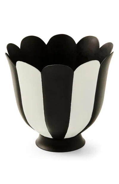 Mackenzie-childs Mackenzie Childs Courtly Stripe Small Scalloped Flower Pot In Black