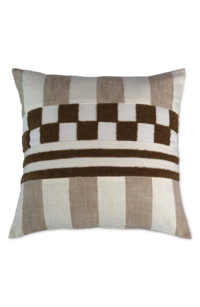 Mackenzie-childs Mackenzie Childs Flax Checks & Stripes Throw Pillow In Brown